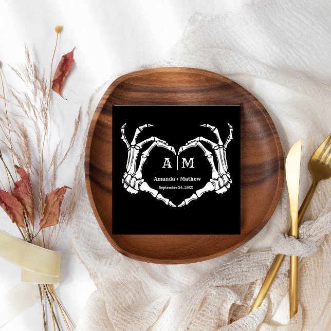 Serviette En Papier Gothic Halloween Skull Hand Heart Black Wedding (Créateur téléchargé)