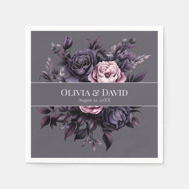Serviette En Papier Gothic Plum Floral Wedding Napkins (Devant)