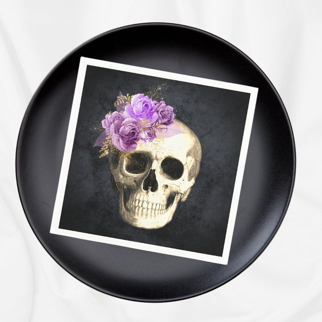 Serviette En Papier Gothique Crâne violet Roses Halloween (Créateur téléchargé)
