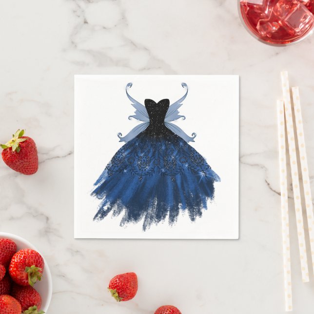 Serviette En Papier Gothique Fairy Navy Gown | Fleur bleue de Cobalt p (En situation)
