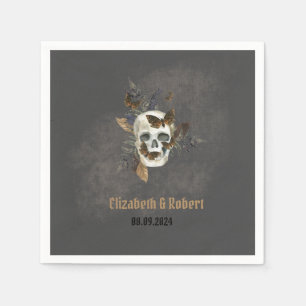 Serviette En Papier Gothique Floral Mariage papillons crâne