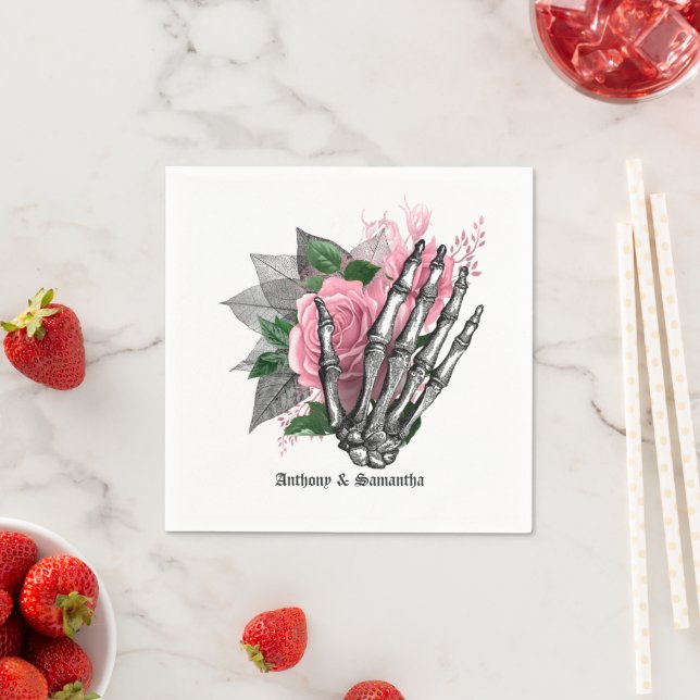 Serviette En Papier Gothique Halloween Floral Rose (En situation)