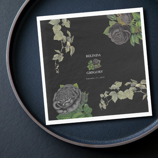 Serviette En Papier Gothique Halloween Rose noir Mariage (Gothic Halloween Black Roses Wedding Napkins)