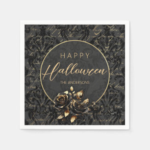 Serviette En Papier Gothique noir or rose damask élégant Halloween