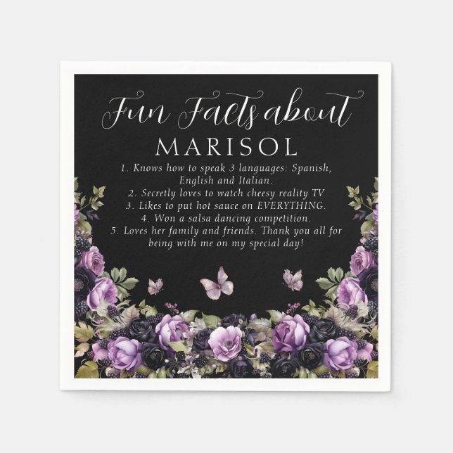 Serviette En Papier Gothique Violet & Noir Moody Quinceañera Fun Fact (Devant)
