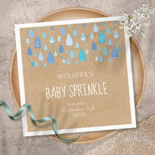 Serviette En Papier Gouttes de pluie bébé bleu kraft rustique baby spr