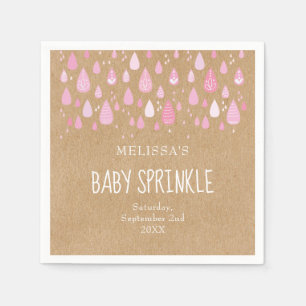 Serviette En Papier Gouttes de pluie rose bébé kraft rustique pour bab
