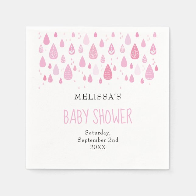 Serviette En Papier Gouttes de pluie rose bébé shower (Devant)
