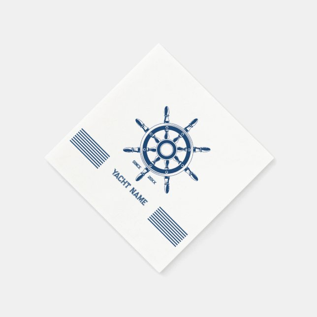 Serviette En Papier gouvernail de bateau bleu avec texte personnalisab (Coin)