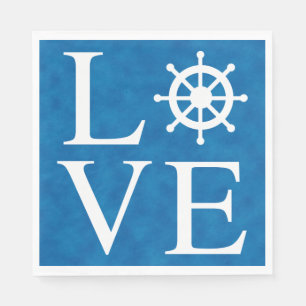 Serviette En Papier Gouvernail de navire nautique Amour Aquarelle Bleu