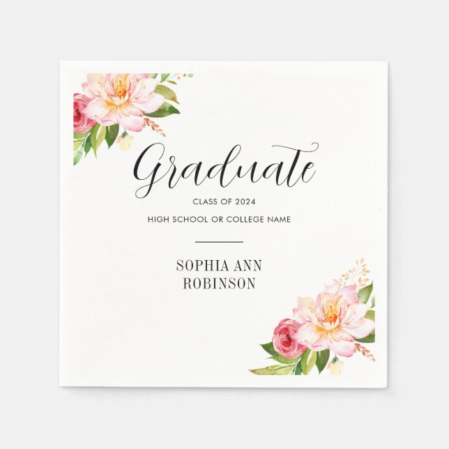 Serviette En Papier Grad 2024 Floral Graduation Party (Devant)