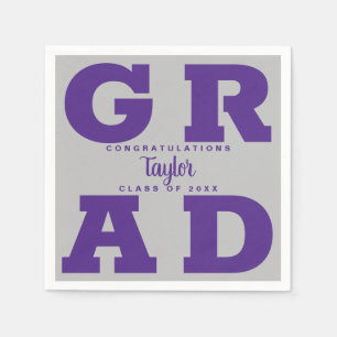 Serviette En Papier GRAD gras Purple on Grey Graduation Napkin