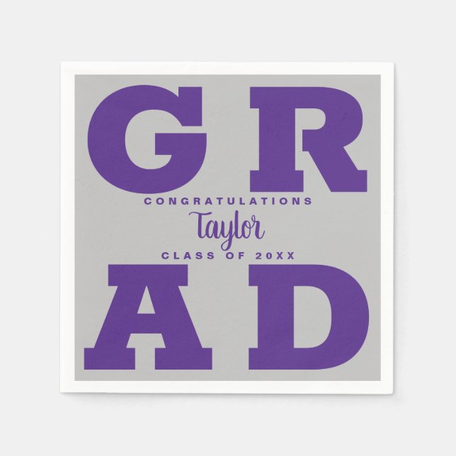 Serviette En Papier GRAD gras | Purple on Grey Graduation Napkin (Devant)