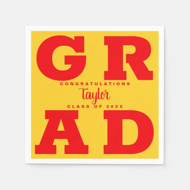 Serviette En Papier GRAD gras | Rouge sur papier de graduation jaune s (Devant)