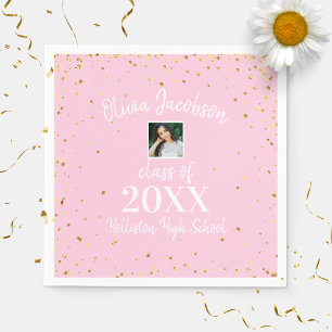 Serviette En Papier Grad Photo Gold Confetti Graduation Party Pink Nap