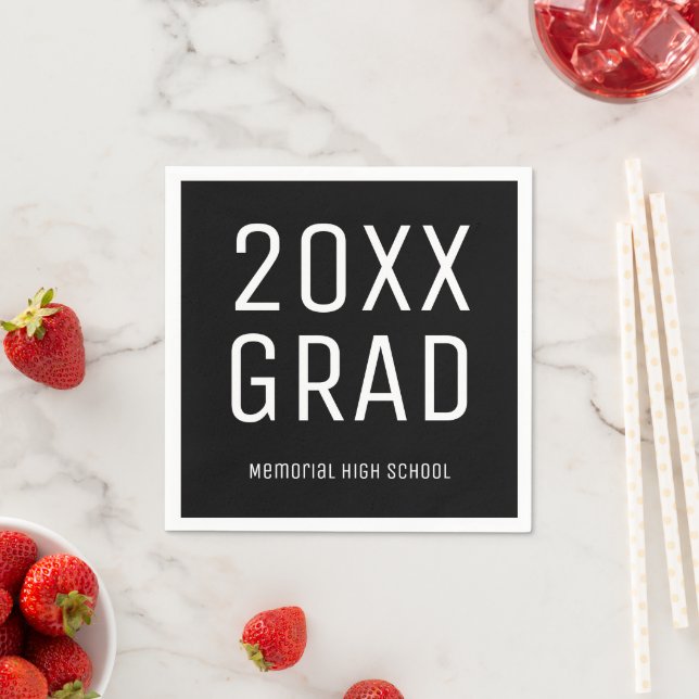 Serviette En Papier Grad & School 2025 Noir Blanc Moderne Graduation (En situation)