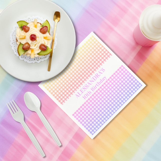 Serviette En Papier Gradient En vichy rose jaune pastel Anniversaire (Créateur téléchargé)