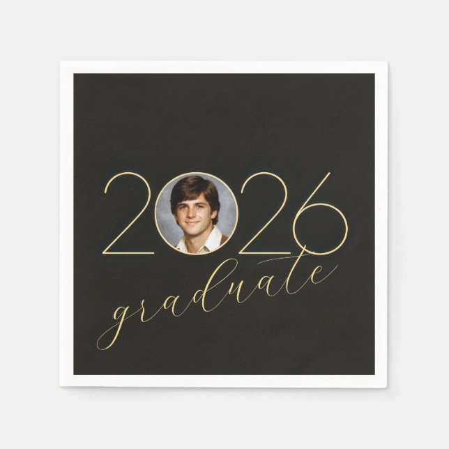 Serviette En Papier Graduate 2026 Photo Frame on Black (Devant)