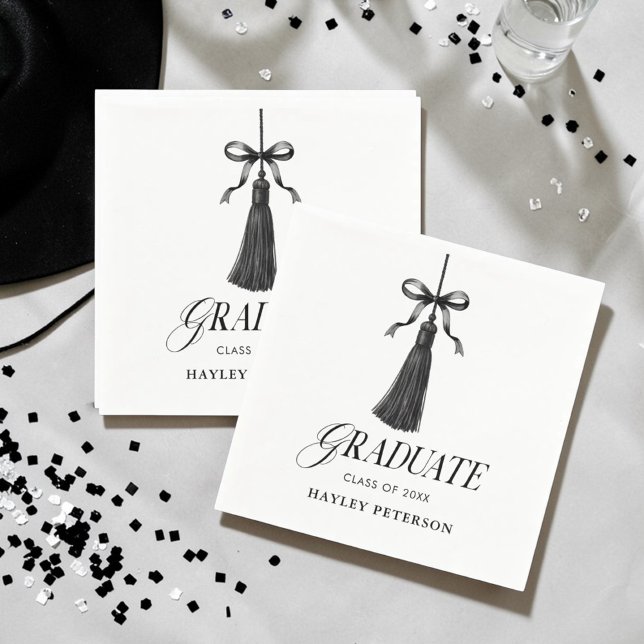 Serviette En Papier Graduate Black Bow Tassel Graduation Cocktail (Créateur téléchargé)