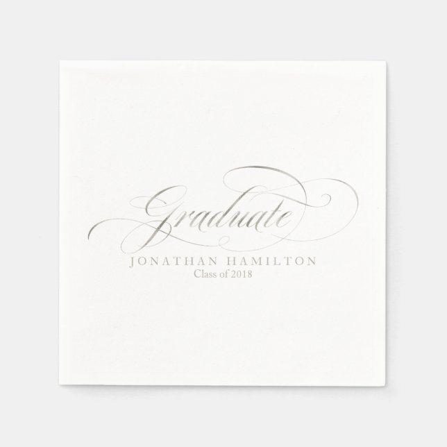 Serviette En Papier Graduate Foil Silver Fancy Calligraphie Graduate (Devant)