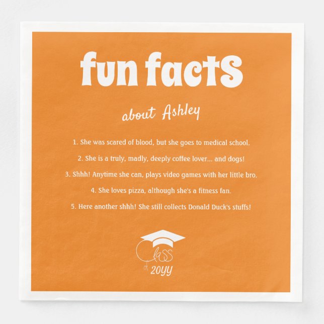 Serviette En Papier Graduate Fun Facts Classe de chic White Script (Devant)