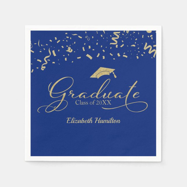Serviette En Papier Graduate Gold Foil Graduation Party Blue (Devant)