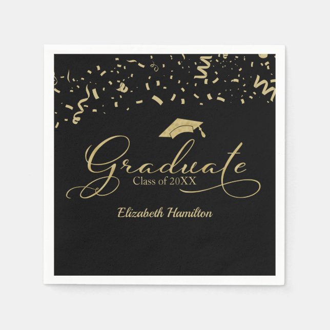 Serviette En Papier Graduate Gold Foil Graduation Party Noir (Devant)