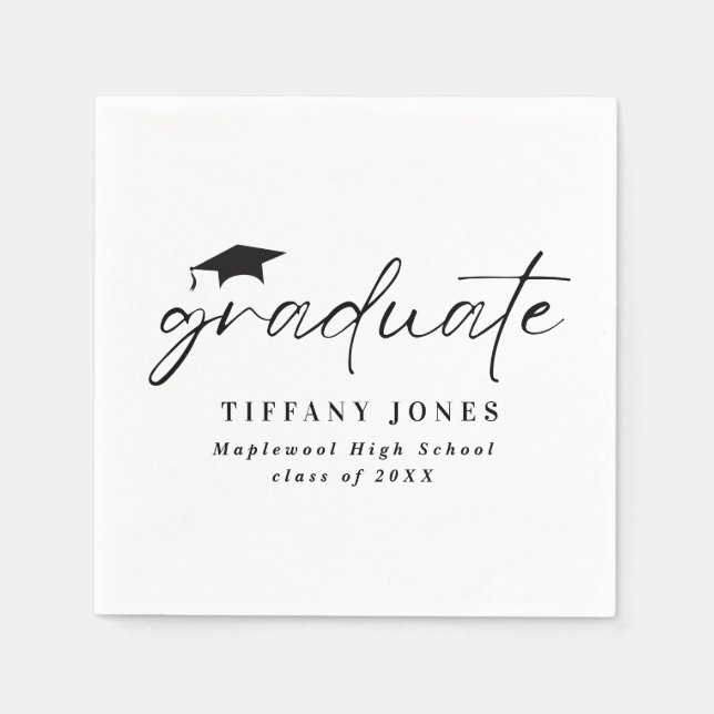 Serviette En Papier Graduate moderne White Script Graduation Party (Devant)