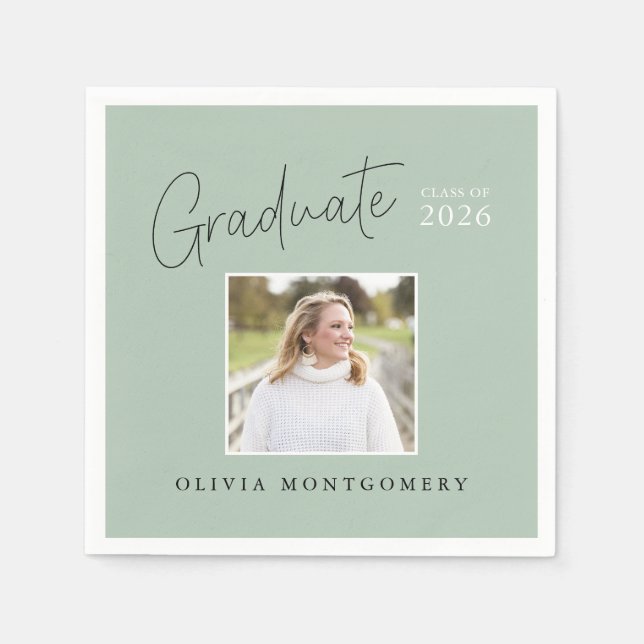 Serviette En Papier Graduate Photo Modern Script Graduation Party (Devant)