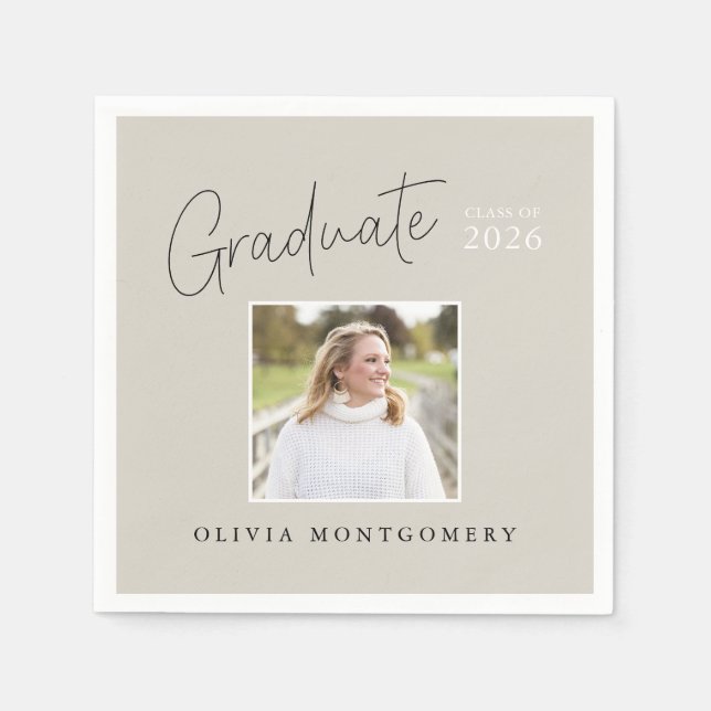 Serviette En Papier Graduate Photo Modern Script Graduation Party (Devant)
