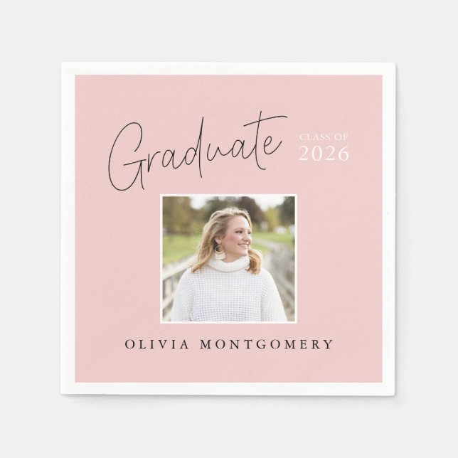 Serviette En Papier Graduate Photo Modern Script Graduation Party (Devant)