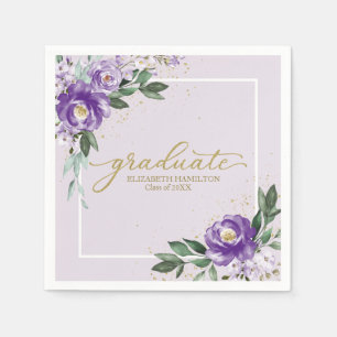Serviette En Papier Graduate Purple Lavender Floral Graduation Party