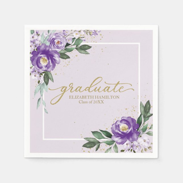 Serviette En Papier Graduate Purple Lavender Floral Graduation Party (Devant)
