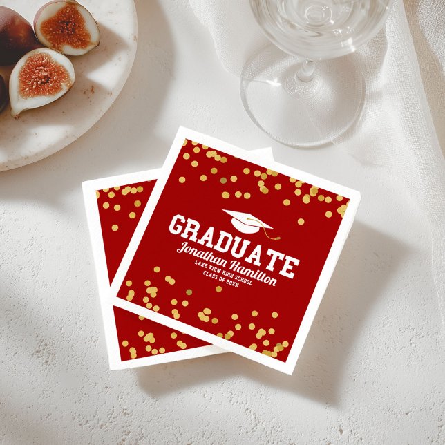 Serviette En Papier Graduate Red Gold Confetti Graduate Party (Créateur téléchargé)