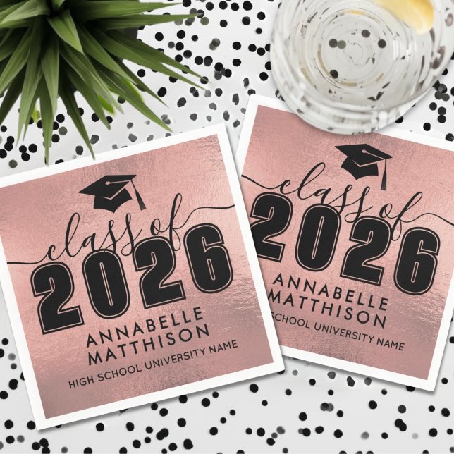 Serviette En Papier Graduate Rose Gold Graduation (Graduate Rose Gold Graduation Napkins)
