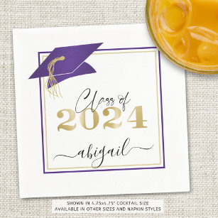 Serviette En Papier Graduation 2024 Purple Gold Script