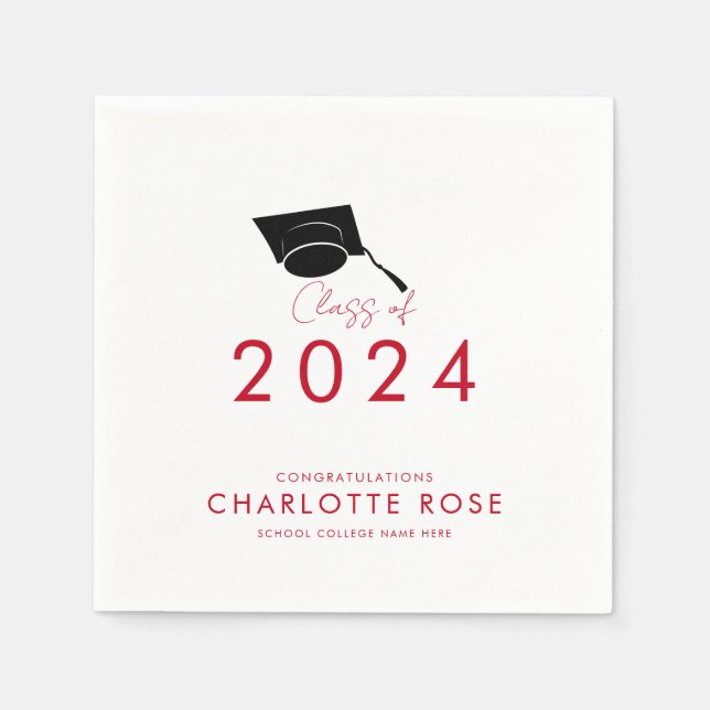 Serviette En Papier Graduation 2024 Red Script Party Papier (Devant)