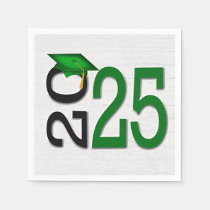Serviette En Papier Graduation 2024 Vert et noir sur bois