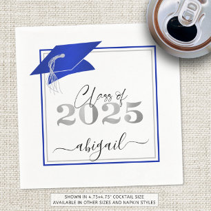 Serviette En Papier Graduation 2025 Faux Metallic Royal Blue Argent