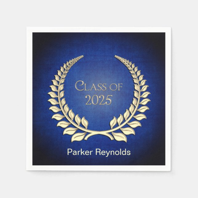 Serviette En Papier Graduation 2025 Gold Laurel Wreath On Blue (Devant)