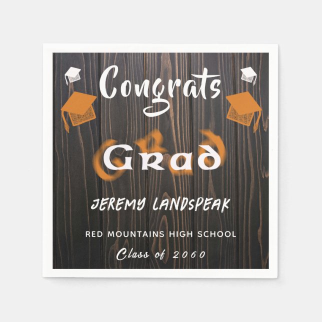 Serviette En Papier Graduation 2025 Orange & Blanc Blurred Text (Devant)