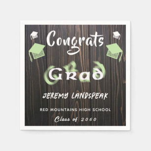 Serviette En Papier Graduation 2025 Pale Vert & Blanc Blurred Texte