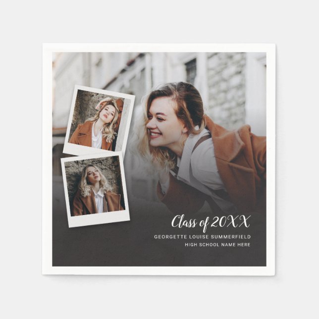 Serviette En Papier Graduation 2025 Photo Collage Script Grad Papier (Devant)