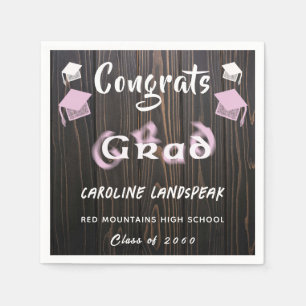 Serviette En Papier Graduation 2025 Rose et blanc Texte flou