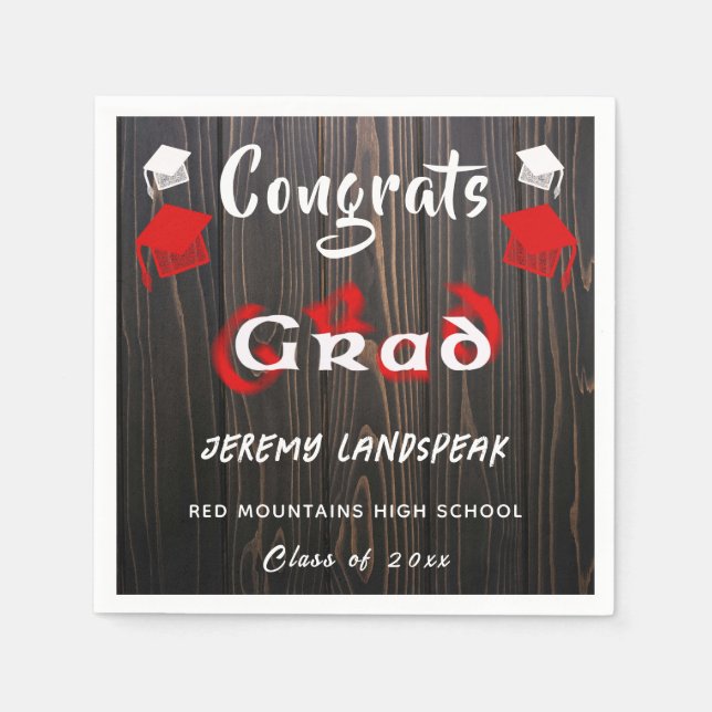 Serviette En Papier Graduation 2025 Rouge et blanc Texte flou (Devant)