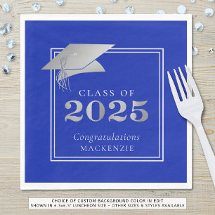 Serviette En Papier Graduation 2025 Royal Blue Faux Silver