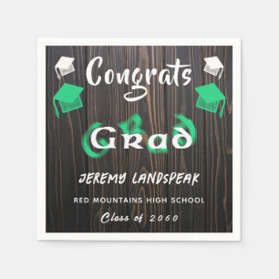 Serviette En Papier Graduation 2025 Vert et blanc Texte flou