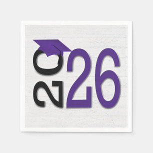 Serviette En Papier Graduation 2025 violet et noir sur bois