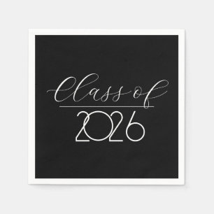 Serviette En Papier Graduation 2026 Noir et blanc
