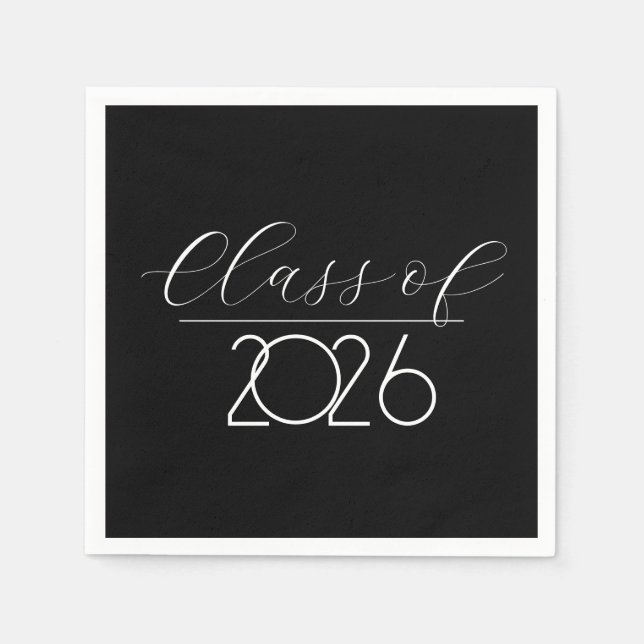 Serviette En Papier Graduation 2026 Noir et blanc (Devant)